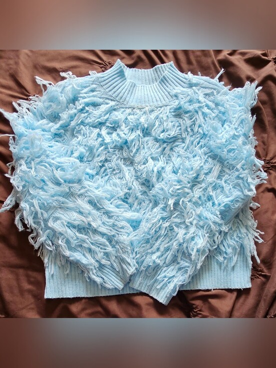 INC International Concepts Sweaters - INC International Concepts Pale Blue Shaggy Mockneck Sweater